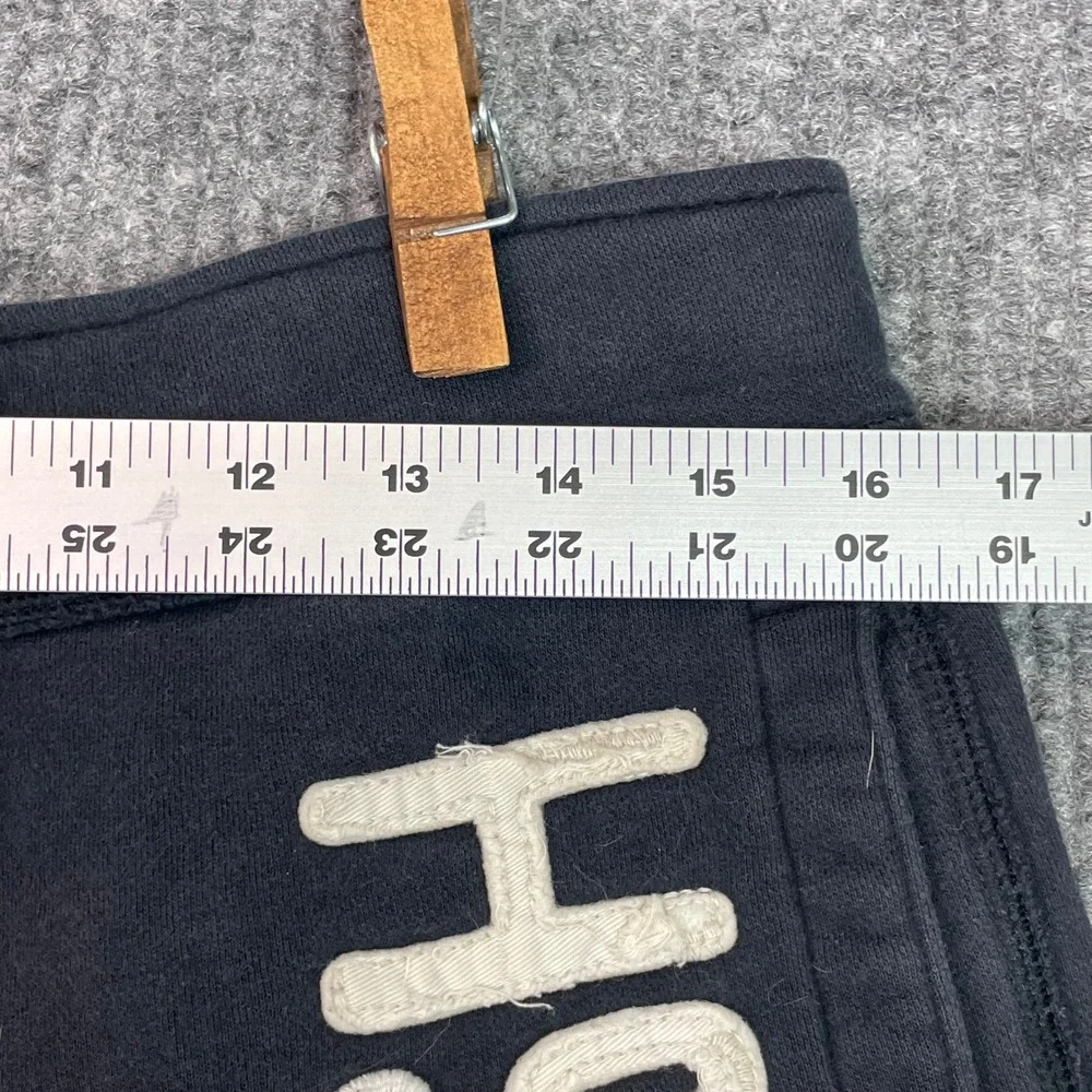 Hollister Sweat Shorts Mens M Navy Blue Logo Graphic Fleece Raw Hem Casual